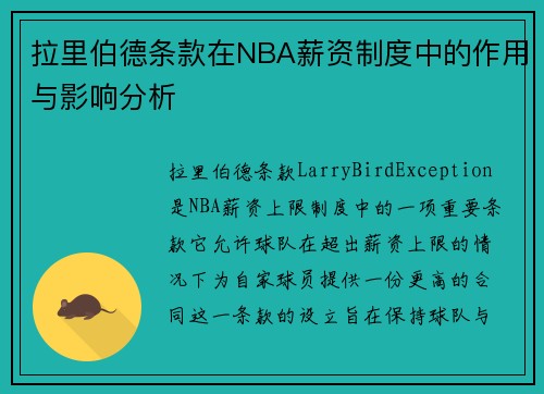 拉里伯德条款在NBA薪资制度中的作用与影响分析